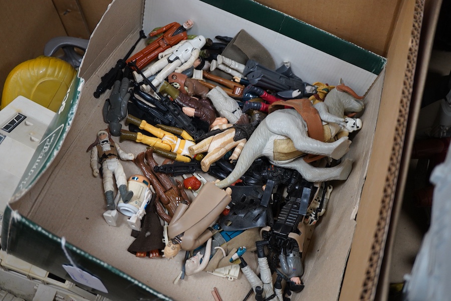Collection of 1970s/80s Star Wars figures and vehicles including; thirty-one figures, a Speeder Bike, a Tauntaun, a Jabba the Hutt playset, a Millennium falcon, an X-wing, an AT-ST, a Rebel Transport, a Land Speeder, an